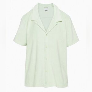Aritzia TNA Newcastle Shirt- Green Short-Sleeve Button-Up Terrycloth Top